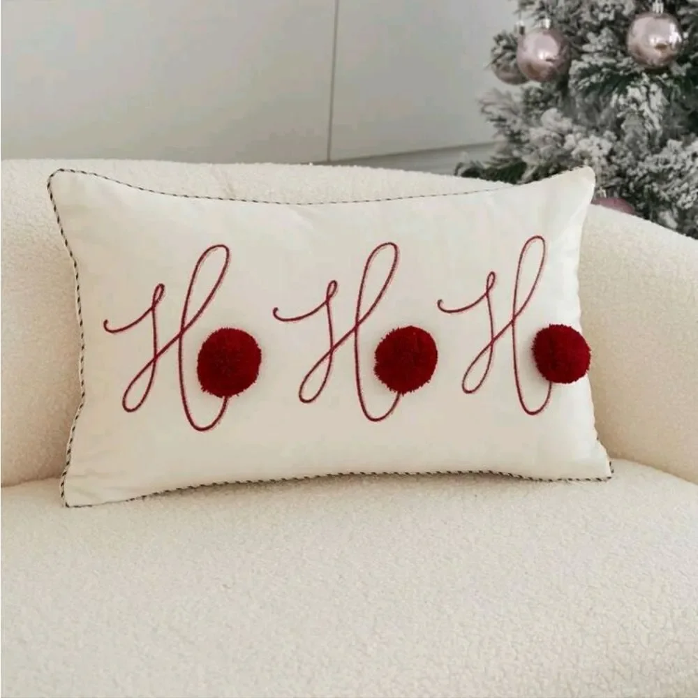 Ho Ho Ho Pom Pom Pillow Cover
